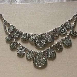 Silver tone statement necklace, 18 inches